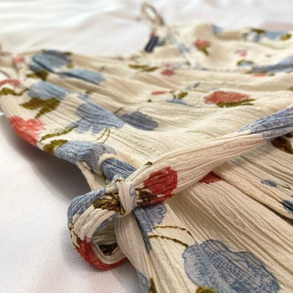 AMERICAN EAGLE AEO WHITE BLUE FLORAL SURPLICE BELTED WIDE FULL SLIT LEG JUMPSUIT - Picture 9 of 11